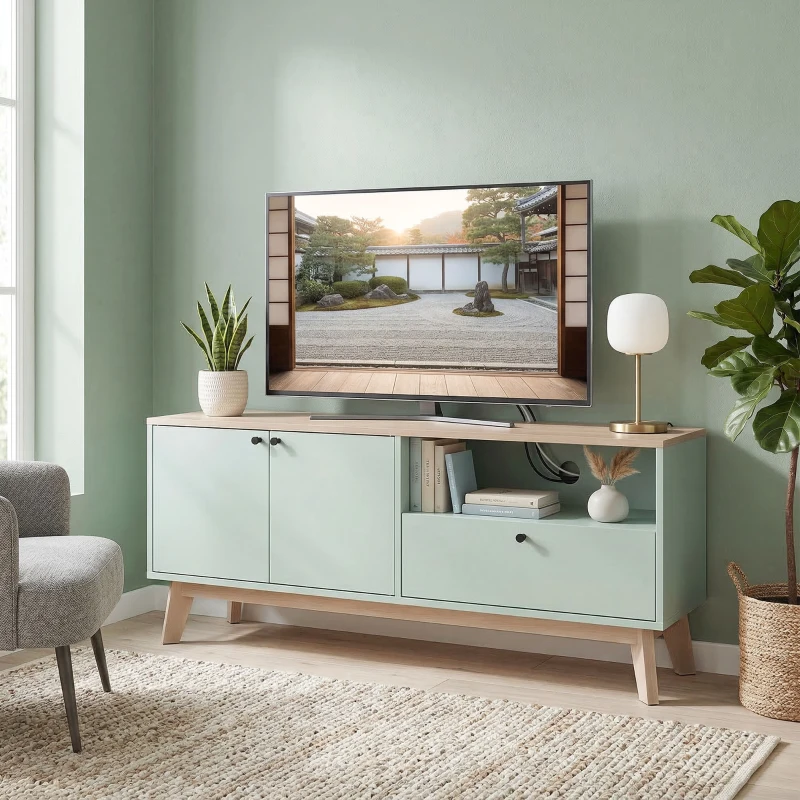HOMCOM TV Stand Cabinet for Television up to 36 Inch, Modern TV Unit with 2 Doors, Entertainment Center with Adjustable Shelf