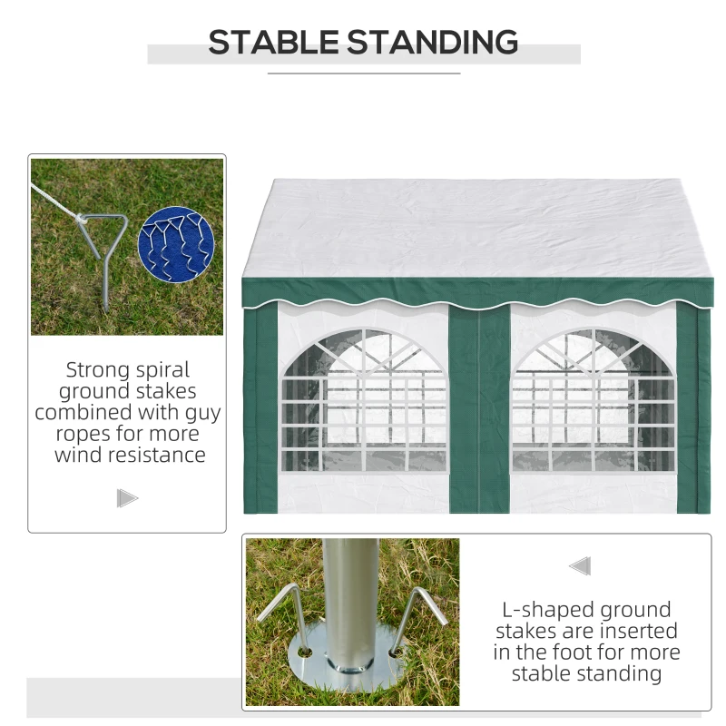 Outsunny 4 x 4m Garden Gazebo with Sides - Galvanised Marquee Party Tent Featuring Four Windows and Double Doors, Ideal for Parties, Weddings, and Events