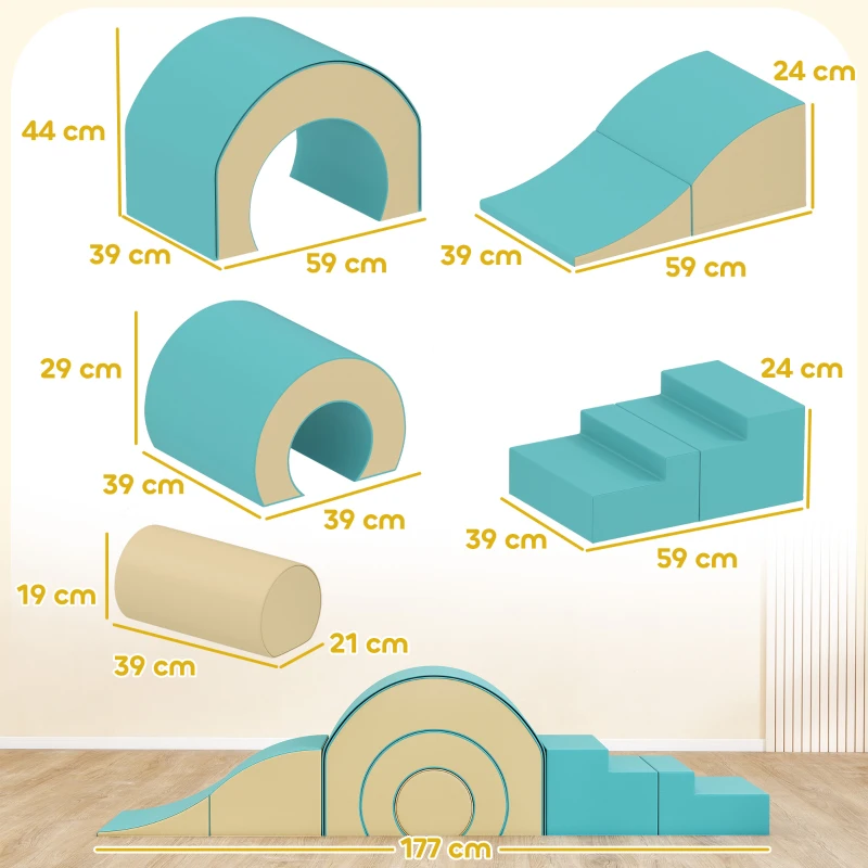 AIYAPLAY 5-teiliges Softbaustein-Set für Babys & Kleinkinder, Schaumstoff, Kunstleder, 5 kreative Formen, Indoor-Set zum Klettern, Krabbeln, Spielen, Grün