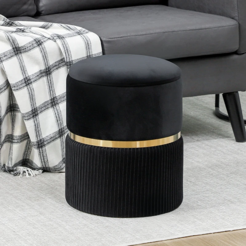 HOMCOM Velvet-Feel Storage Ottoman - Black