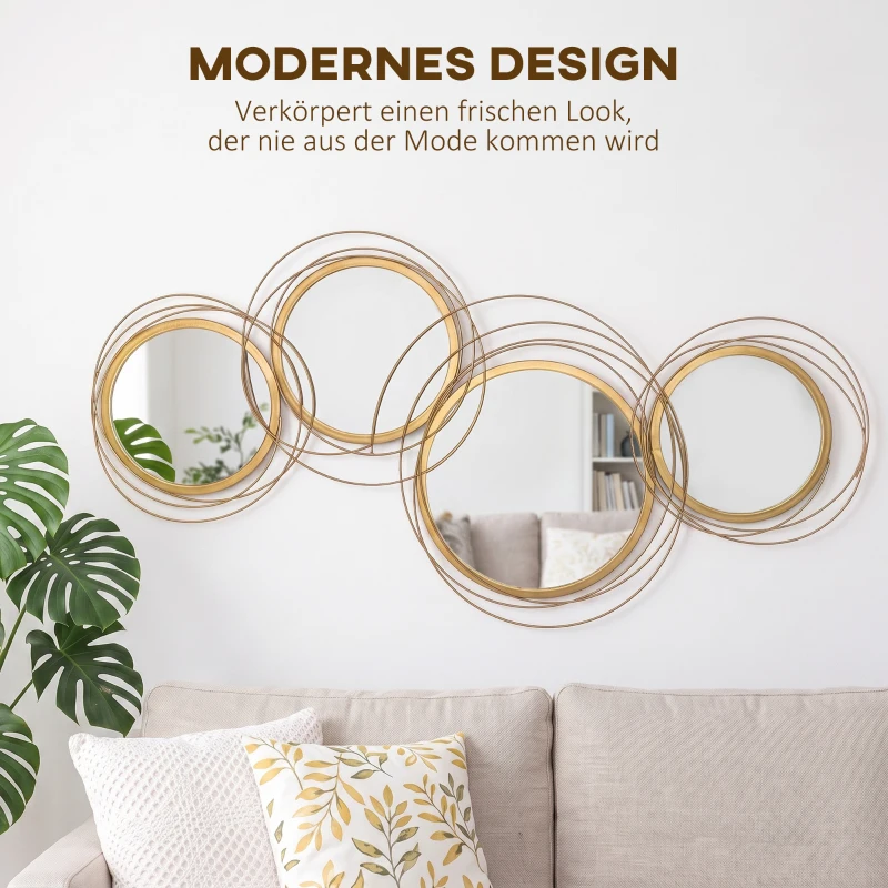 HOMCOM Spiegel-Set für Wanddekoration, Wandschmuck mit 4 runden Spiegeln, Wandspiegel, Flurspiegel,107 x 4 x 56 cm