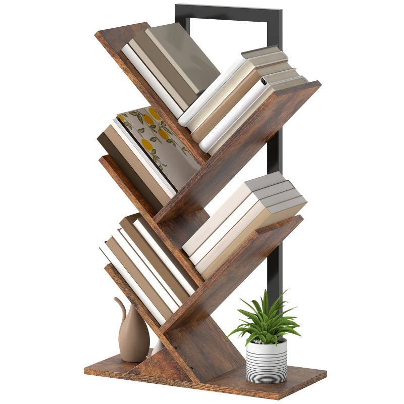 HOMCOM Four-Section Tree Bookcase - Wood-Effect