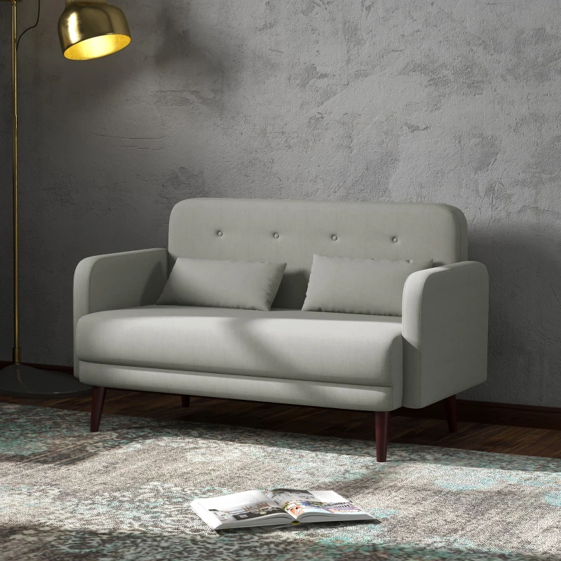 HOMCOM Canapé banquette 2 places design scandinave avec 2 coussins inclus 135 x 74 x 82 cm pieds en bois gris