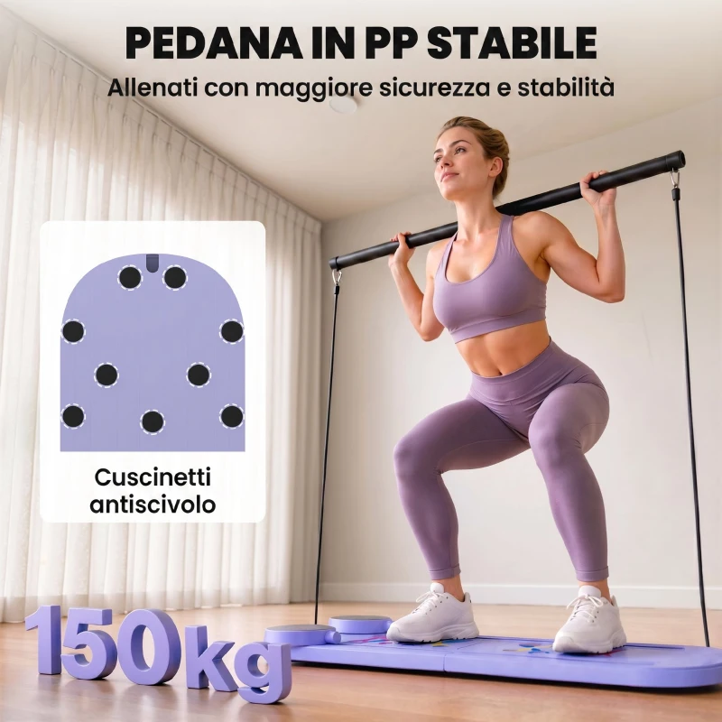 SPORTNOW Tavola Pilates 4 in 1 Pieghevole, Set Reformer per Allenamento Casa, Blu Chiaro