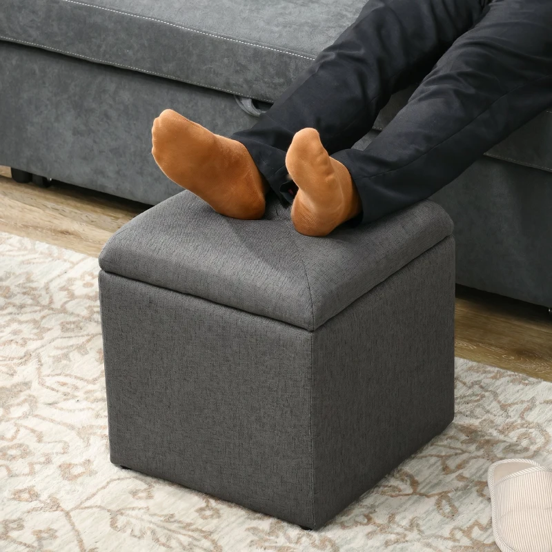 HOMCOM Taburet cu Spațiu de Depozitare Tapițat din Material Teddy Moale pentru Living și Dormitor, 39x39x39cm, Gri