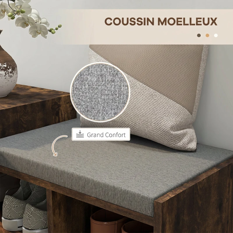 HOMCOM Meuble et Banc à Chaussures, 1 Tiroir et 3 Compartiments, Capacité 5 Paires, MDF, 76,5 x 30 x 52 cm, Marron