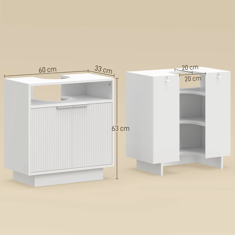 HOMCOM Móvel para Lavatório Pousar com 2 Portas Canaladas para Lavatório com ou sem Pedestal  60x33x63 cm Branco