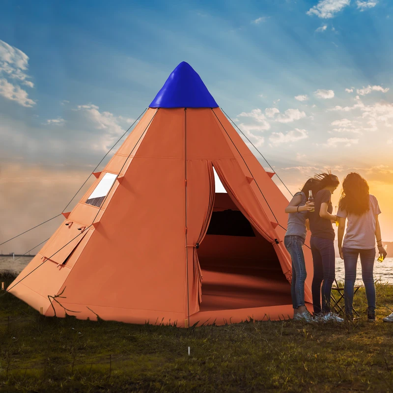 Outsunny 6 Men Tipi Tent with Carry Bag - Orange