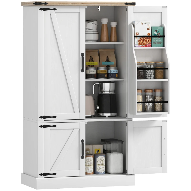 HOMCOM Buffet de cuisine, armoire de cuisine avec 4 portes, 6 porte-épices et étagères réglables, 76,3 x 40 x 136 cm, blanc