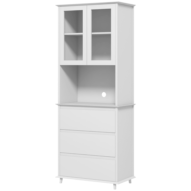 HOMCOM Dispensa Cucina Alta con Armadietto a 2 Livelli e 3 Cassetti, in MDF, 68x38x172 cm, Bianco