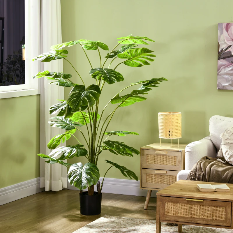 HOMCOM Pianta Artificiale Monstera Alta 180cm per Interno ed Esterno con Vaso Incluso