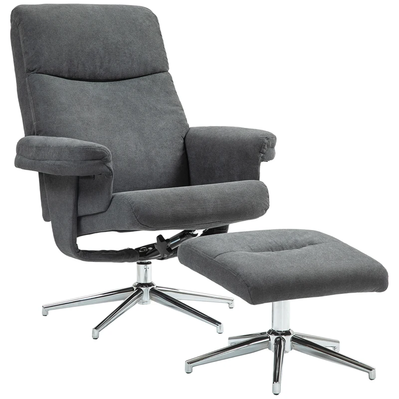 HOMCOM Relaxsessel mit Hocker, verstellbare Rückenlehne, Samtoptik, bis 150 kg, Anthrazit