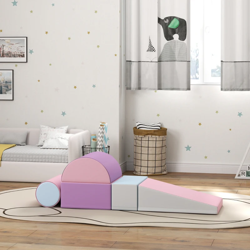 HOMCOM Set Costruzioni Morbide per Bambini 1-3 Anni con 5 Blocchi Colorati in Finta Pelle e Schiuma Multicolore