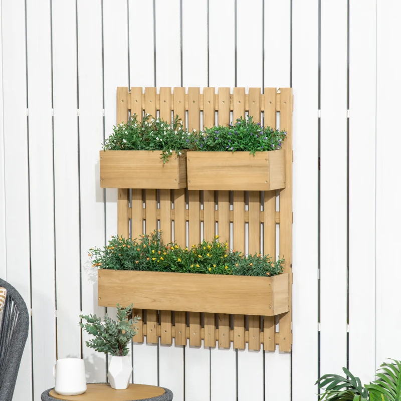 Outsunny Fioriera da Esterno Verticale in Legno con 3 Vasi Rimovibili, 60x16x80cm