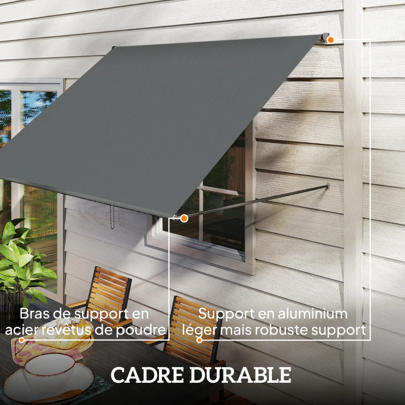 Outsunny Store banne manuel auvent rétractable Inclinaison réglable 195 x 120 cm protection UV aluminium polyester gris foncé