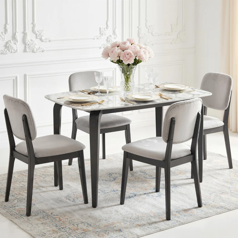HOMCOM Dining Table for 4, Modern Kitchen Table with Sintered Stone Tabletop, Metal Legs, White