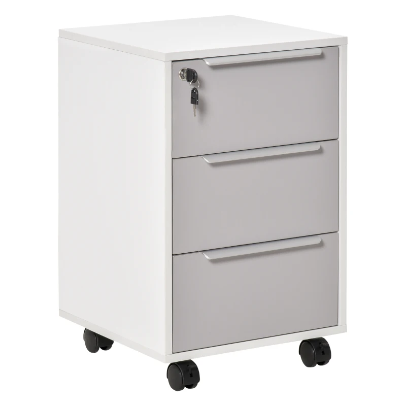 HOMCOM Caisson de bureau à roulettes avec 3 tiroirs et serrure pour dossiers 40 x 40 x 63,5 cm blanc et gris