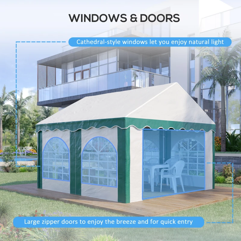 Outsunny 4 x 4m Garden Gazebo with Sides - Galvanised Marquee Party Tent Featuring Four Windows and Double Doors, Ideal for Parties, Weddings, and Events