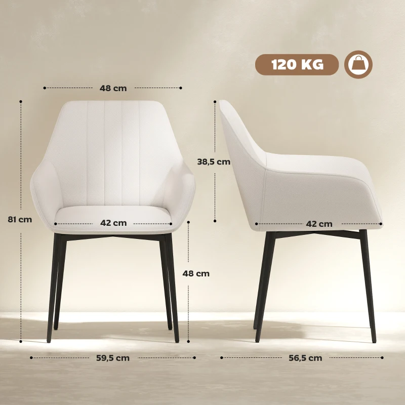 HOMCOM Conjunto de 2 Cadeiras de Sala de Jantar Estofadas em Linho com Encosto e Pés de Metal 59,5x56,5x81 cm Bege Claro