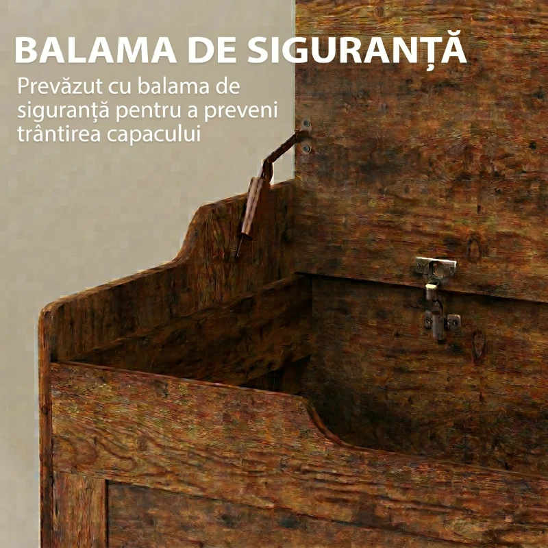 HOMCOM Bancă pentru Depozitare 103L Multifuncțională culoare Lemn cu Pernă din Țesătură Gri, 75x40x56 cm