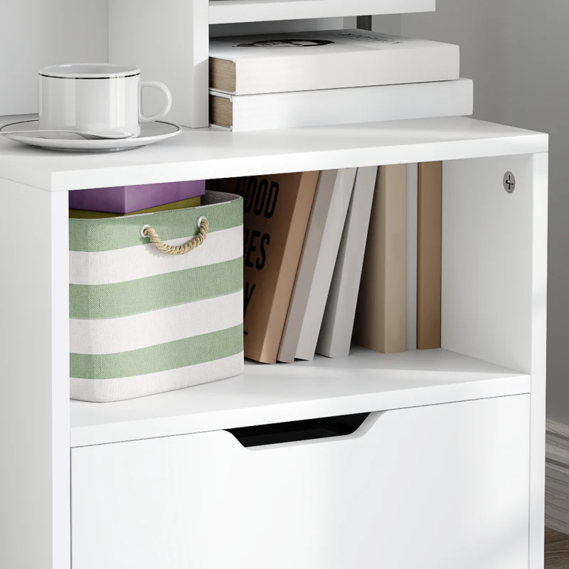 HOMCOM Mesa de Cabeceira de Madeira Moderna com Gaveta e Prateleiras de Armazenamento 45x35x73 cm Branco