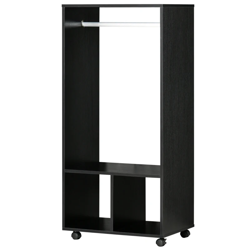 HOMCOM Roupeiro de Madeira Móvel Armário Roupeiro Aberto com Barra para Pendurar e Prateleiras Organizadoras 60x40x128 cm Preto
