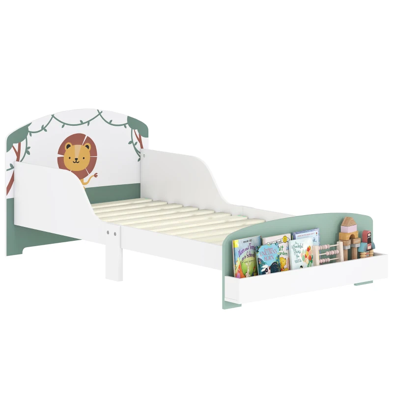 AIYAPLAY Pat pentru Copii 3-8 Ani din Lemn cu Spațiu de Depozitare și Bariere Laterale, 150x77x60 cm, Verde