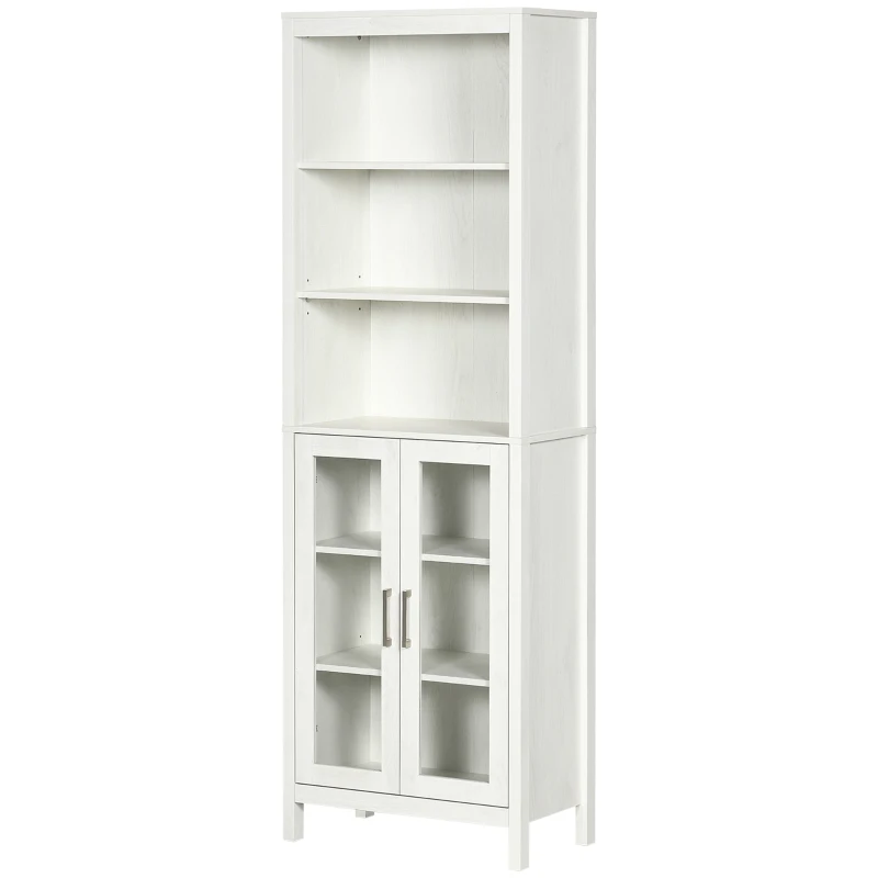 kleankin Armário Alto de Casa de Banho com 2 Portas de Vidro e 3 Prateleiras Armário Auxiliar Estilo Moderno 53x30x162cm Branco