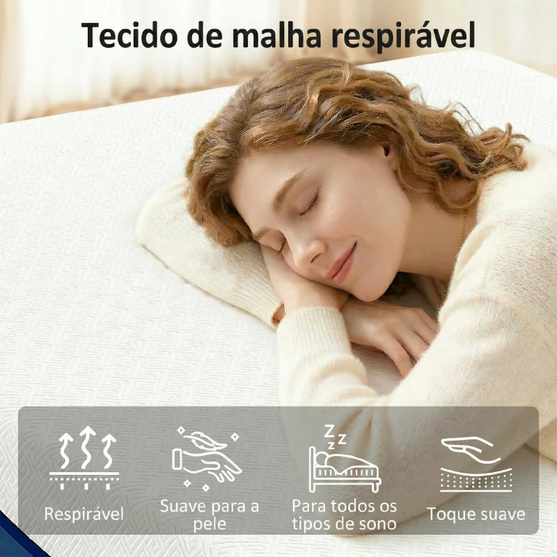 HOMCOM Colchão 190x135 cm Espessura 20 cm Colchão Viscoelástico com Chá Verde Firmeza Média Cama Refrescante com Espuma de Gel