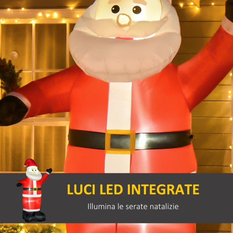 HOMCOM Babbo Natale Gonfiabile 248cm Decorazione Natalizia per Esterno con Luci LED, Gonfiatore e Accessori Montaggio