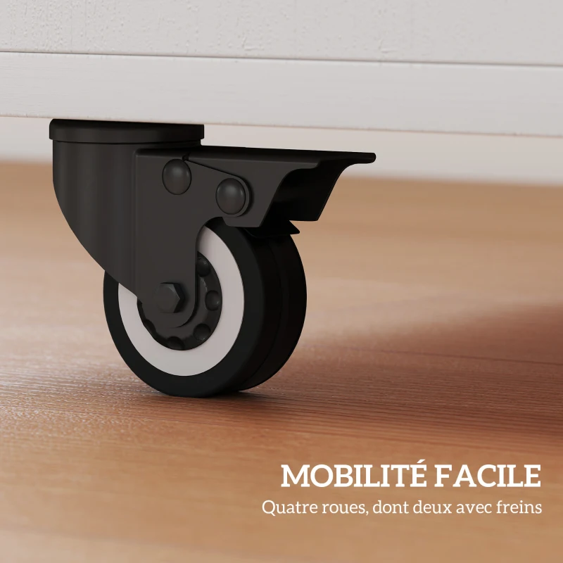 HOMCOM Table à manger pliante sur roulettes, table de cuisine 4 personnes, 2 abattants, étagère, placard, 70x83x75cm, blanc