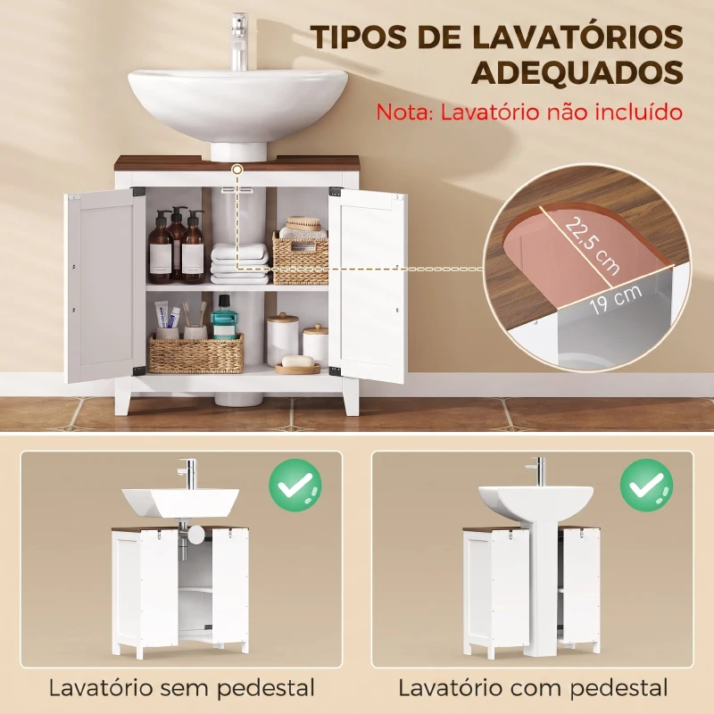 HOMCOM Móvel de Lavatório Estilo Rústico com Prateleira Ajustável e 2 Portas Tipo Celeiro, Branco