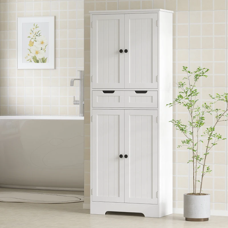HOMCOM Meuble de salle de bain, meuble de rangement avec tiroir et 4 portes, style moderne, 60 x 30 x 160 cm, blanc