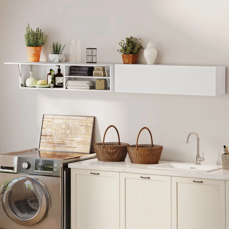 HOMCOM Mobile Bagno a Parete con Anta Ammortizzata, 2 Scomparti e Mensola Regolabile, 120x23x30 cm, Bianco