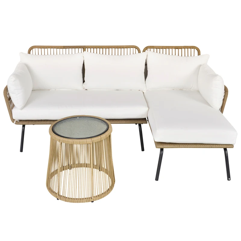 Outsunny Loungeset l-vormige rattan bank set tuin rattan bank tuin zwembad Koffie en Crème