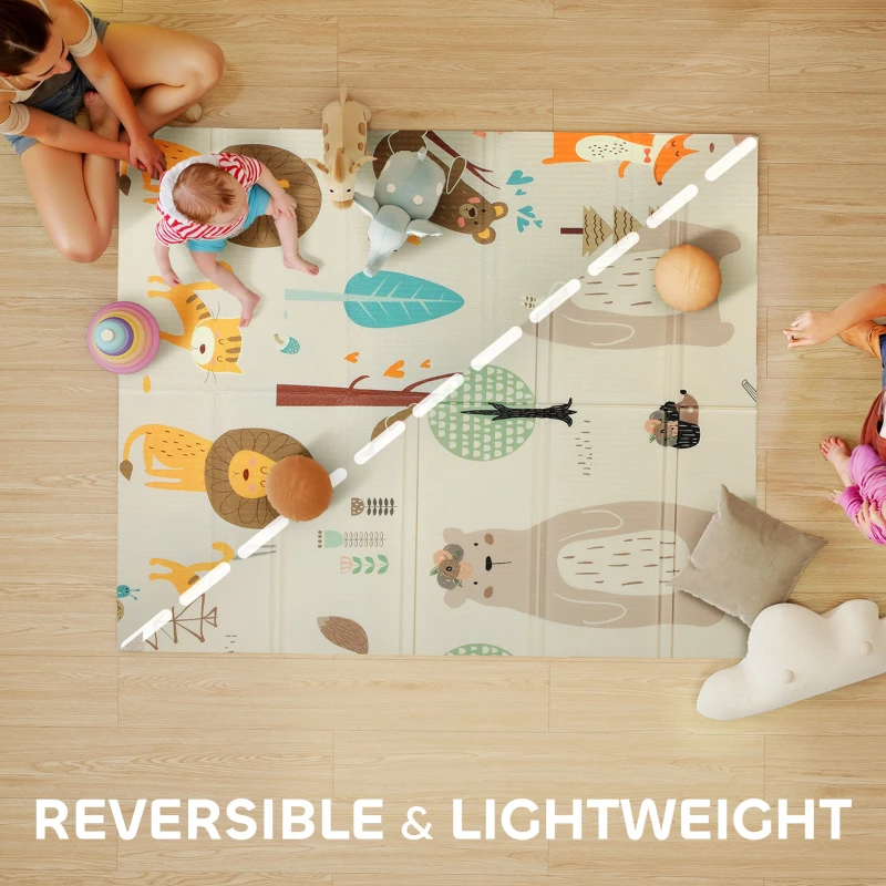 AIYAPLAY Animal-Themed Baby Plat Mat Double Sided, Foldable, Water-Resistant for Outdoor/Indoor, 177 x 146 x 1.5cm