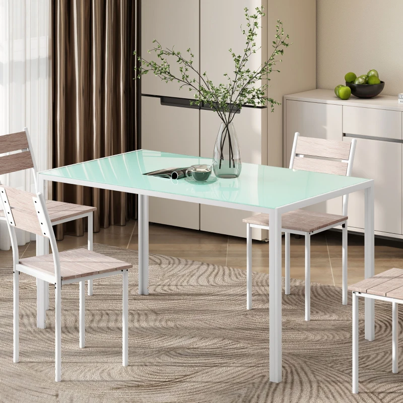 HOMCOM Mesa de Refeição de Vidro Mesa Retangular para 6 Pessoas com Pés de Metal  140x80x75 cm Branco