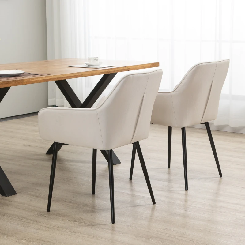 HOMCOM Conjunto de 2 Cadeiras de Sala de Jantar Estofadas em Linho com Encosto e Pés de Metal 59,5x56,5x81 cm Bege Claro