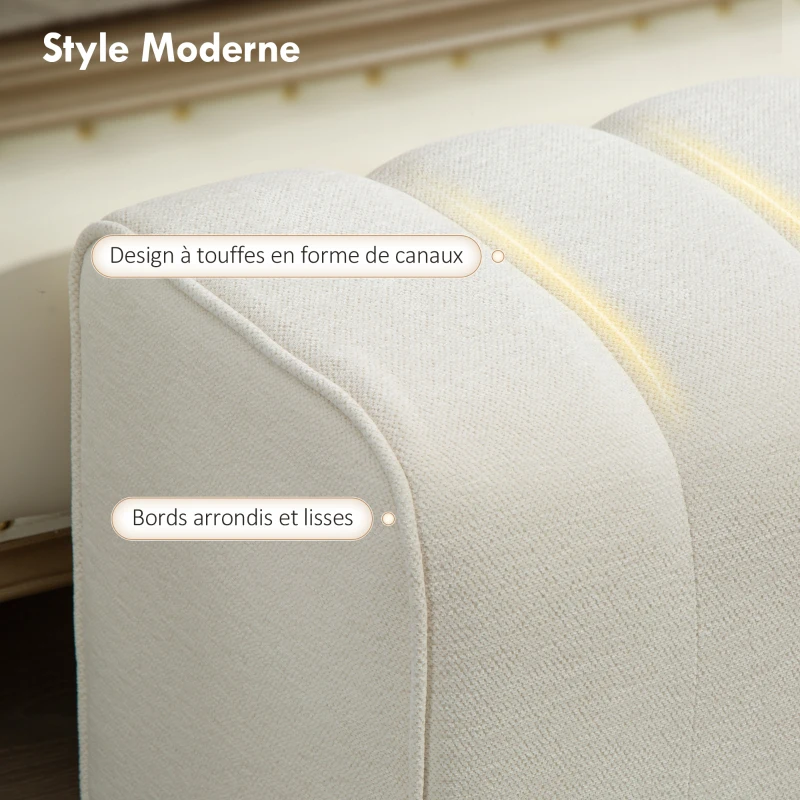HOMCOM Banc bout de lit, banquette rembourrée, style moderne, ottoman en tissu aspect lin, 110 x 40 x 44 cm, crème