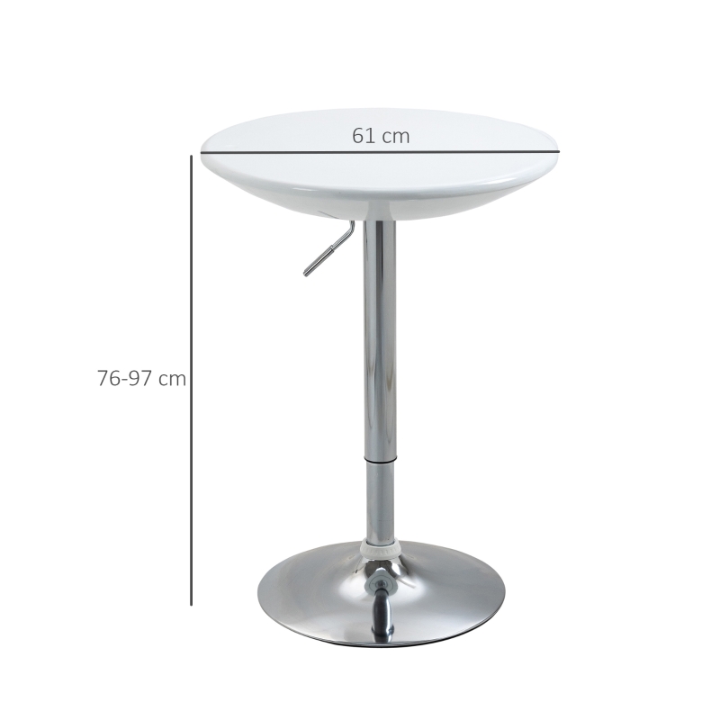 HOMCOM bartafel moderne eettafel bureau hoogte instellen metaal ABS-lak wit Ø 61 x 76-97 cm(m-3)