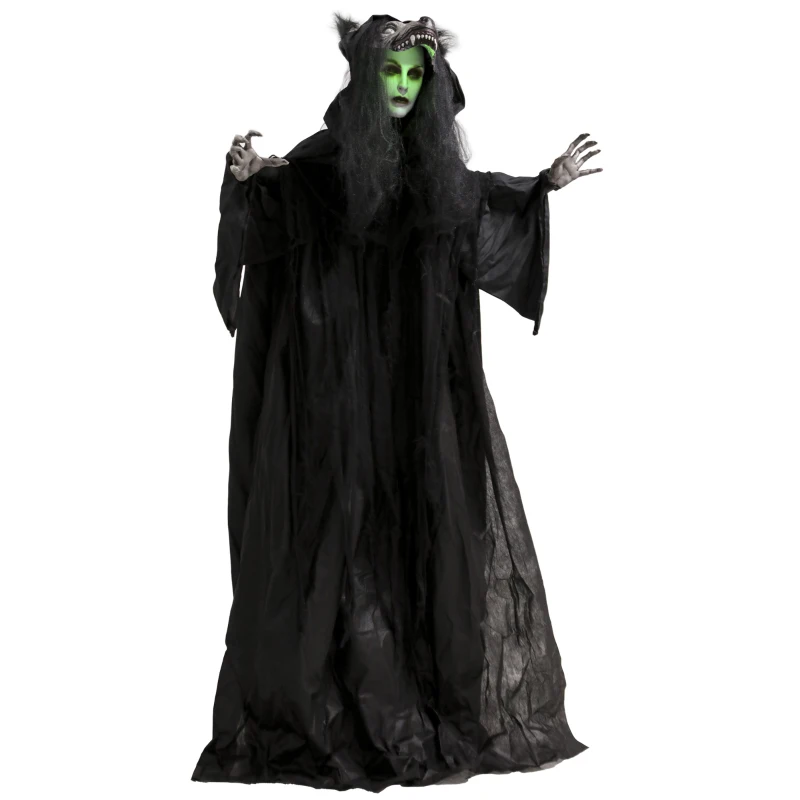 HOMCOM 67"/170cm Life Size Animated Ghost with Werewolf Mask, Halloween Decorations Outdoor Indoor, Scary Halloween Animatronic