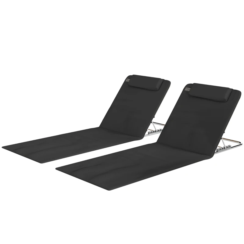 Outsunny Conjunto de 2 Esterillas con Respaldo Reclinable en 5 Niveles Reposacabezas y Bolsa de Transporte 134x48x33-43 cm Negro