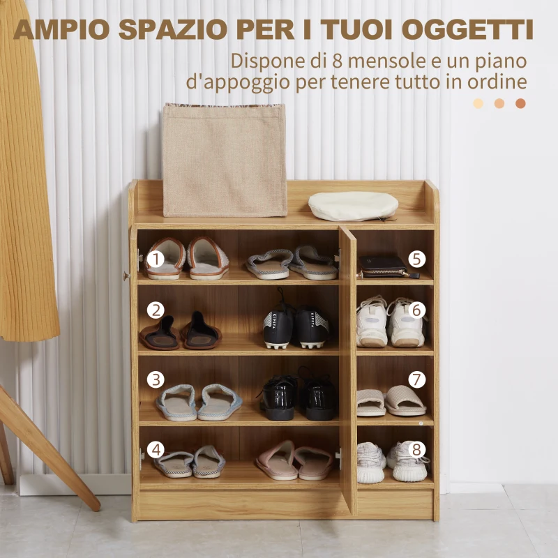 HOMCOM Armadio Scarpiera Salvaspazio e Moderno in Legno per 12 Paia con 4 Ripiani Aperti, 83x30x90 cm, Marrone Chiaro