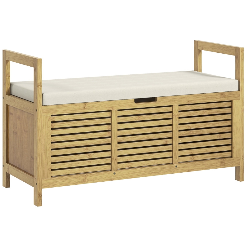 HOMCOM Panca Scarpiera a Doghe da Ingresso con Design a Ribalta, in Legno di Bambù, 100x40x60 cm