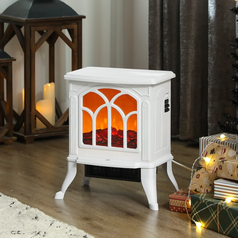 HOMCOM Cheminée électrique sur pied 750/1500 W, fausse cheminée décorative avec effet flamme LED, 37,3 x 23,1 x 44 cm, blanc
