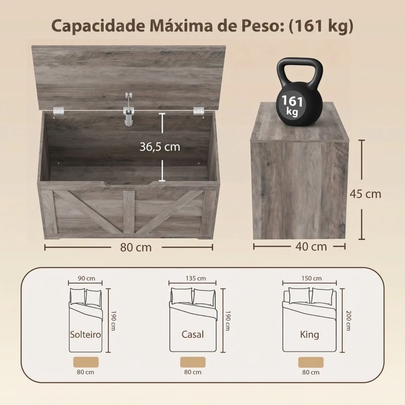 HOMCOM Baú de Arrumação 100 L com Dobradiça de Segurança e Recorte em U para Entrada e Sala 80x40x45 cm Cinzento