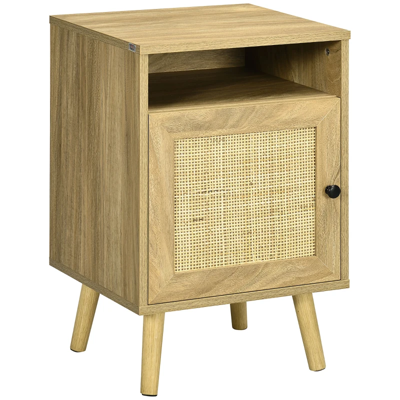 HOMCOM Mesa de Cabeceira com Porta de Vime e Compartimento Aberto Mesa Auxiliar para Dormitório Sala de Estar 39x35x60cm Madeira