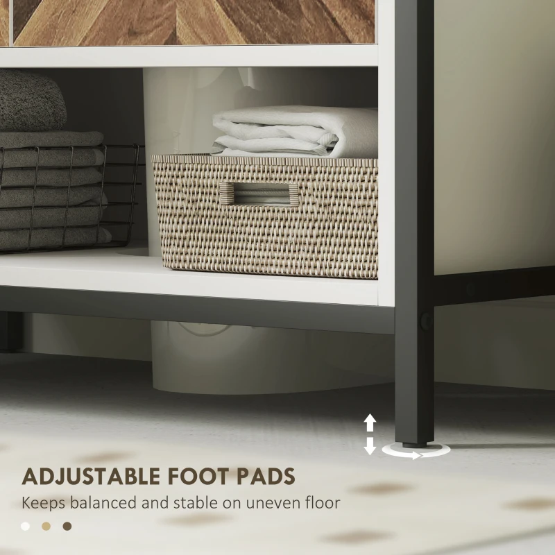 HOMCOM Under Sink Bathroom Cabinet, Rustic Under Sink Cabinet for Basin with or without Pedestal, Cream White and Walnut