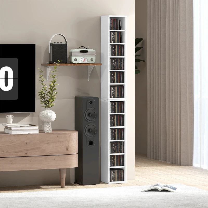 HOMCOM Set of 2 CD Media Display Shelf Unit Tower Rack with Adjustable Shelves, White