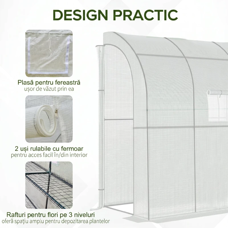 Outsunny 7' x 3' x 7' Outdoor Walk-In Greenhouse, Plant Nursery with Roll-up Windows, PE Cover, and 3 Wire Shelves, White